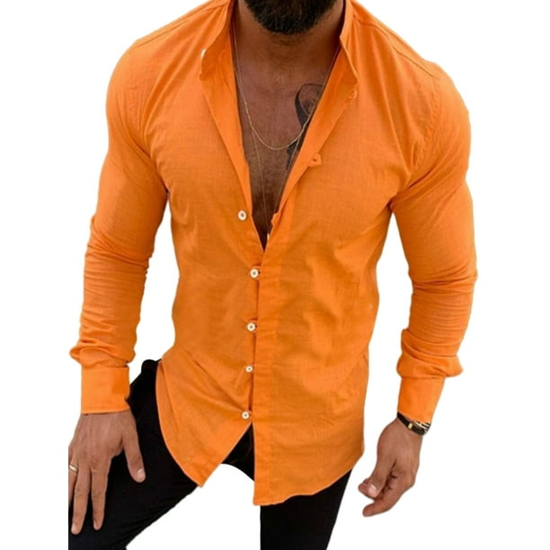 Generic Mens Hipster Long Sleeve Slim Fit Denim Solid Color Button Down Shirts 